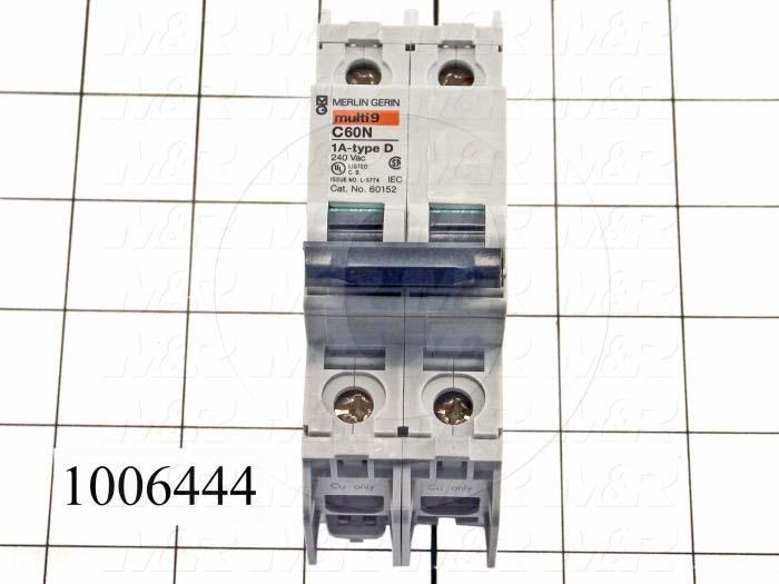 Circuit Breaker, 2 Poles, 1A, 240VAC, D Curve, UL 489 Listed