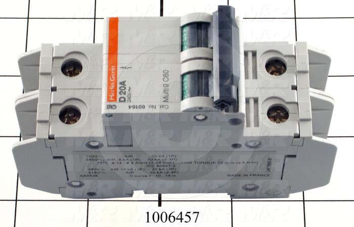 Circuit Breaker, 2 Poles, 20A, 240VAC, D Curve, UL 489 Listed