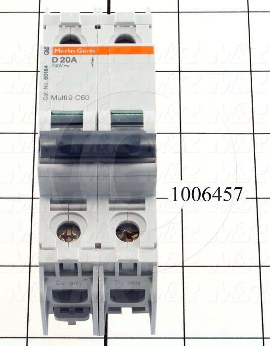 Circuit Breaker, 2 Poles, 20A, 240VAC, D Curve, UL 489 Listed