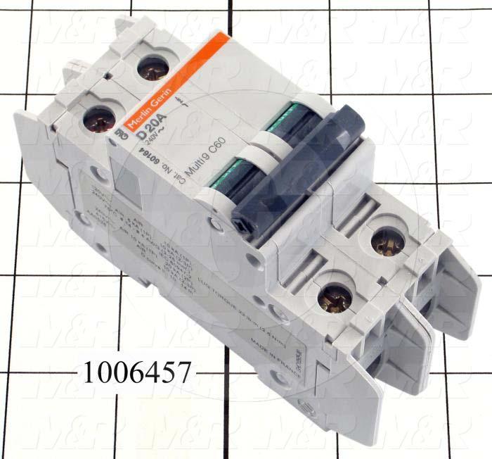 Circuit Breaker, 2 Poles, 20A, 240VAC, D Curve, UL 489 Listed