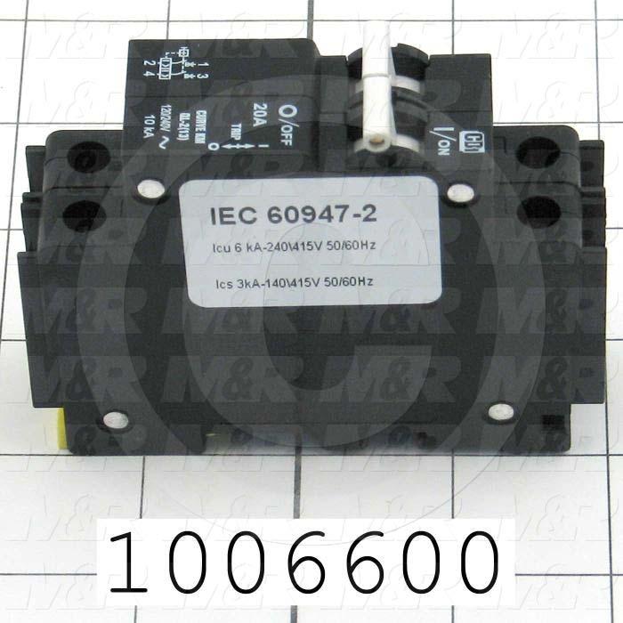 Circuit Breaker, 2 Poles, 20A, 240VAC, D Curve, UL 489 Listed