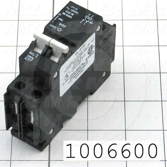 Circuit Breaker, 2 Poles, 20A, 240VAC, D Curve, UL 489 Listed