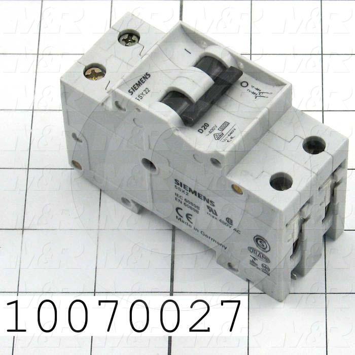 Circuit Breaker, 2 Poles, 20A, D Curve