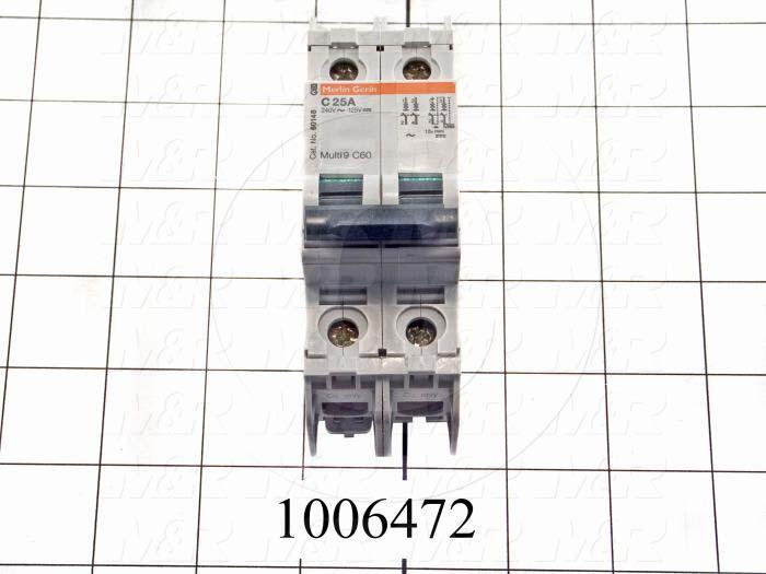 Circuit Breaker, 2 Poles, 25A, 240VAC, C Curve, UL 489 Listed