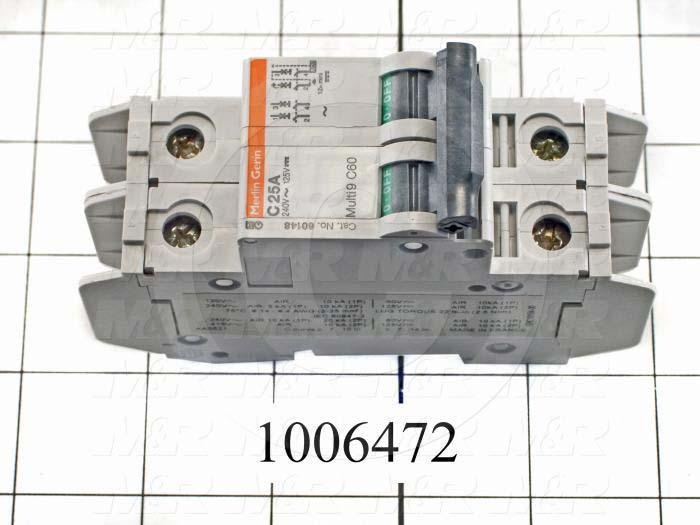 Circuit Breaker, 2 Poles, 25A, 240VAC, C Curve, UL 489 Listed