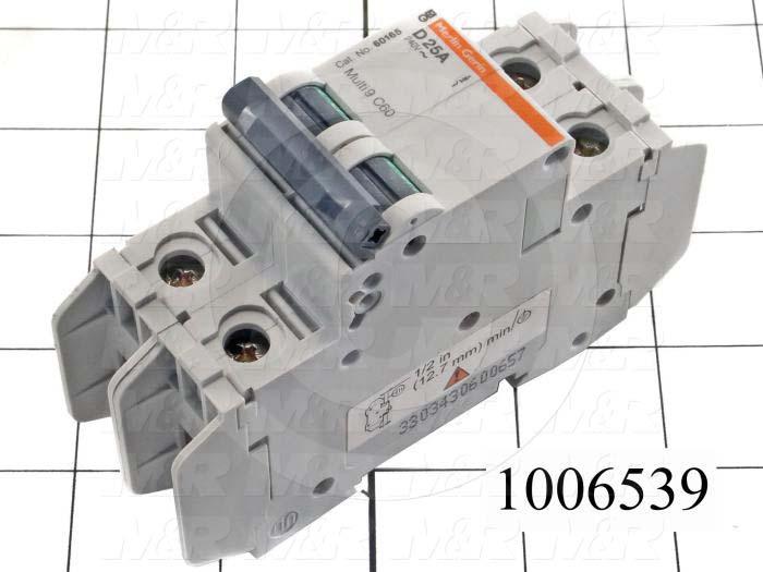 Circuit Breaker, 2 Poles, 25A, 240VAC, D Curve, UL 489 Listed