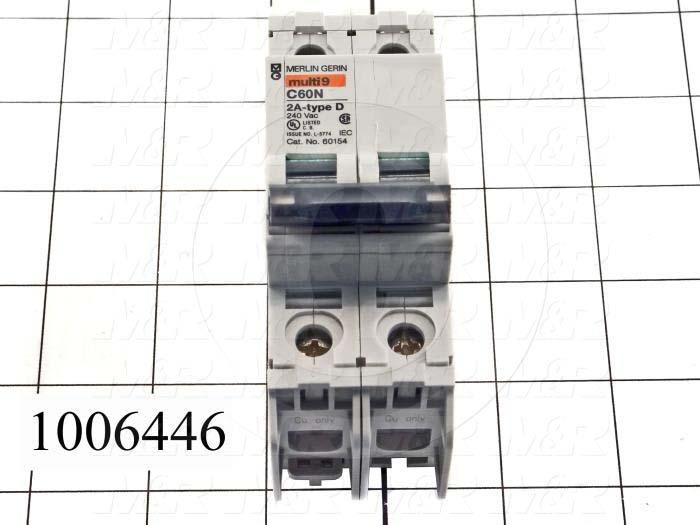 Circuit Breaker, 2 Poles, 2A, 240VAC, D Curve, UL 489 Listed