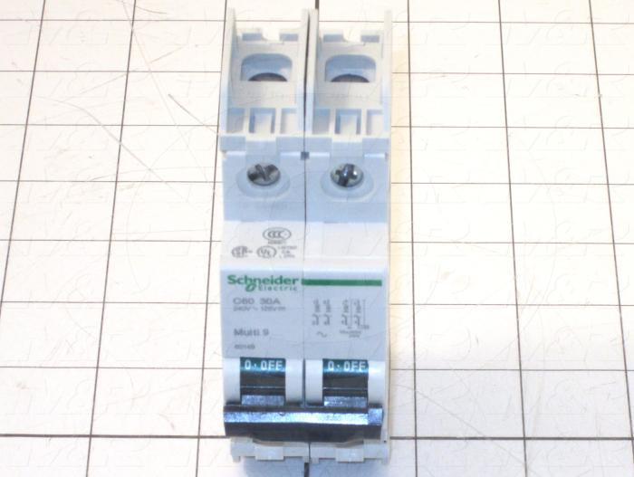 Circuit Breaker, 2 Poles, 30A, 240VAC, C Curve, UL 489 Listed