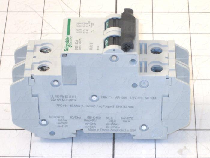 Circuit Breaker, 2 Poles, 30A, 240VAC, C Curve, UL 489 Listed