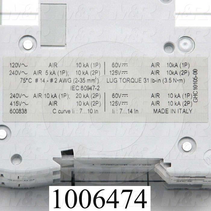 Circuit Breaker, 2 Poles, 35A, 240VAC, C Curve, UL 489 Listed