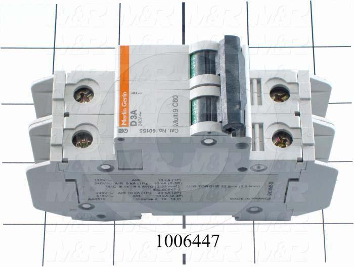 Circuit Breaker, 2 Poles, 3A, 240VAC, D Curve, UL 489 Listed