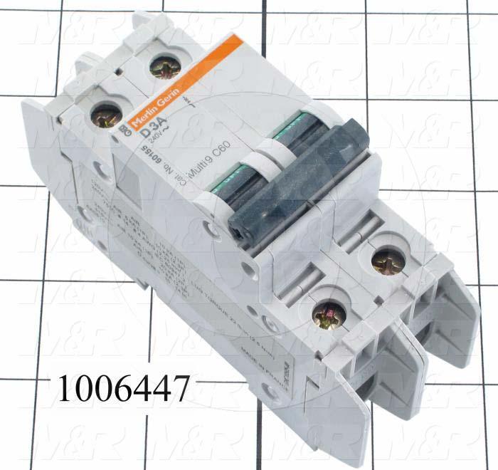 Circuit Breaker, 2 Poles, 3A, 240VAC, D Curve, UL 489 Listed