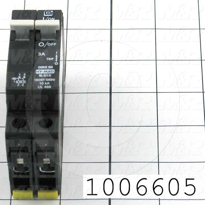 Circuit Breaker, 2 Poles, 3A, 240VAC, D Curve, UL 489 Listed