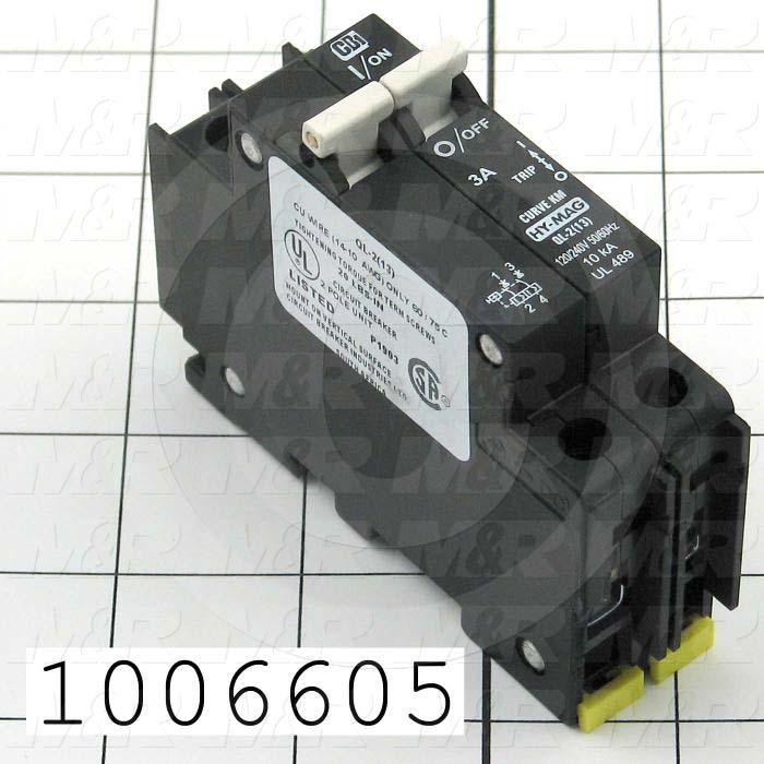 Circuit Breaker, 2 Poles, 3A, 240VAC, D Curve, UL 489 Listed