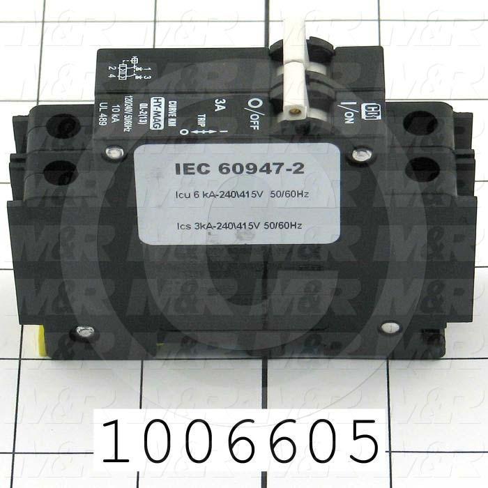 Circuit Breaker, 2 Poles, 3A, 240VAC, D Curve, UL 489 Listed