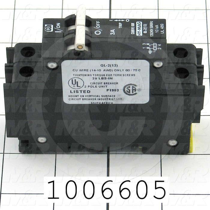 Circuit Breaker, 2 Poles, 3A, 240VAC, D Curve, UL 489 Listed
