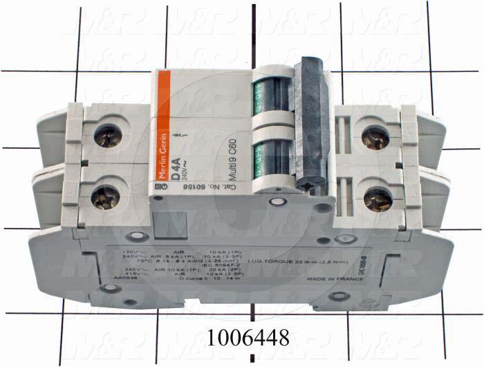 Circuit Breaker, 2 Poles, 4A, 240VAC, D Curve, UL 489 Listed