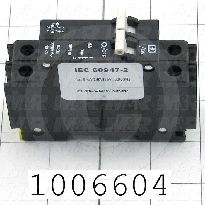 Circuit Breaker, 2 Poles, 4A, 240VAC, D Curve, UL 489 Listed