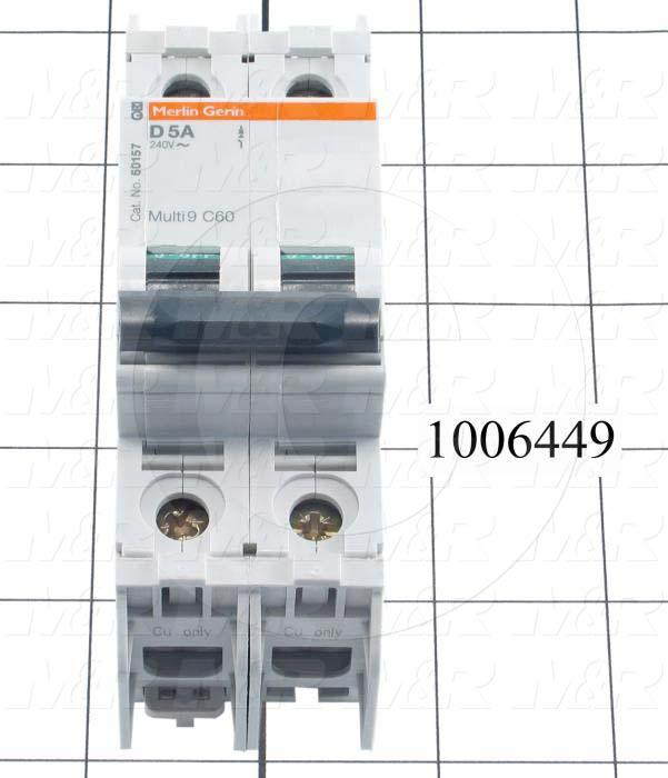Circuit Breaker, 2 Poles, 5A, 240VAC, D Curve, UL 489 Listed
