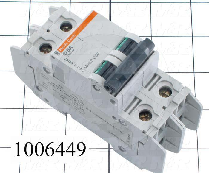 Circuit Breaker, 2 Poles, 5A, 240VAC, D Curve, UL 489 Listed
