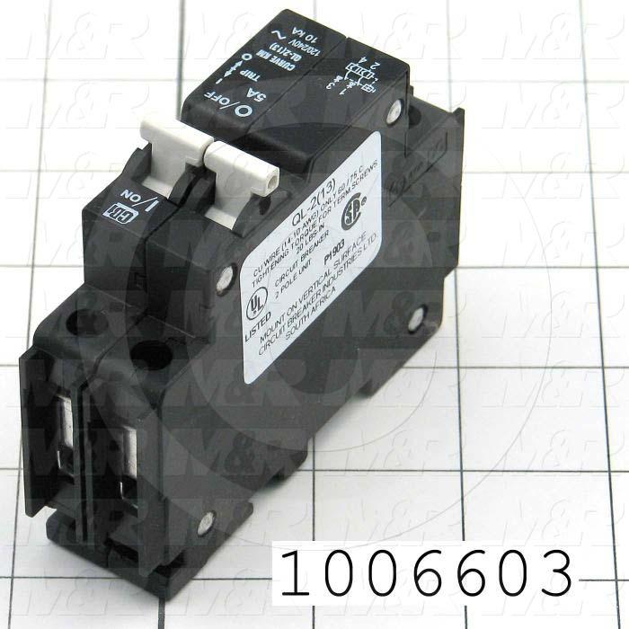Circuit Breaker, 2 Poles, 5A, 240VAC, D Curve, UL 489 Listed