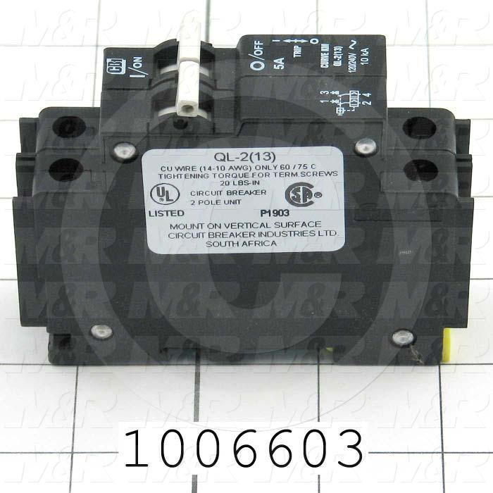 Circuit Breaker, 2 Poles, 5A, 240VAC, D Curve, UL 489 Listed