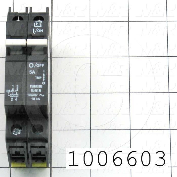 Circuit Breaker, 2 Poles, 5A, 240VAC, D Curve, UL 489 Listed