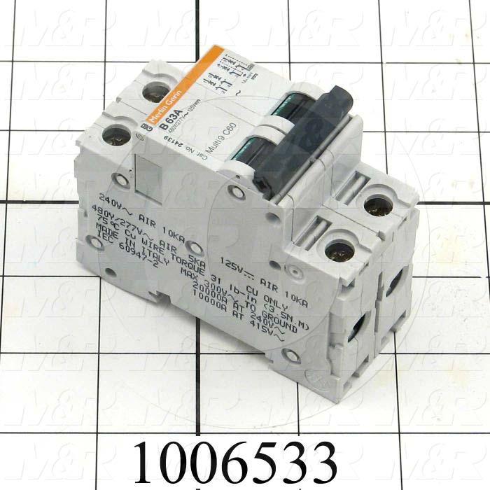 Circuit Breaker, 2 Poles, 63A, 480VAC, B Curve, UL 1077