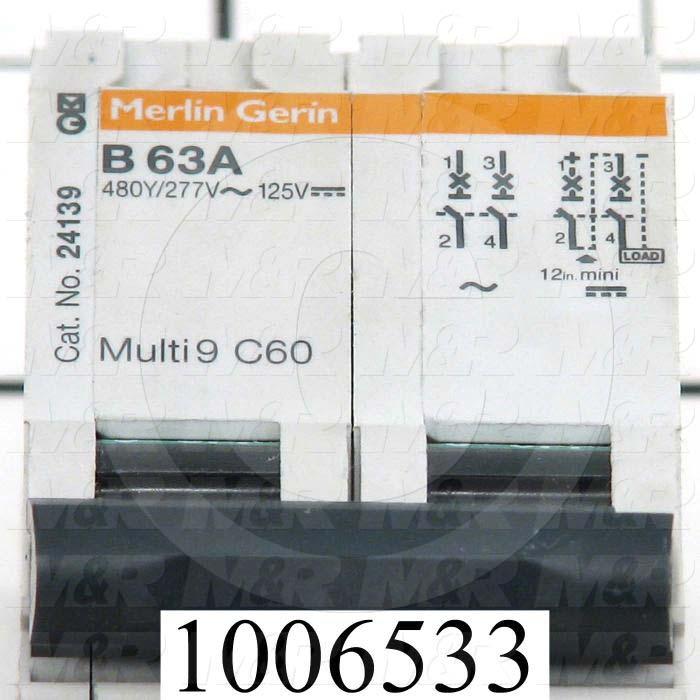 Circuit Breaker, 2 Poles, 63A, 480VAC, B Curve, UL 1077