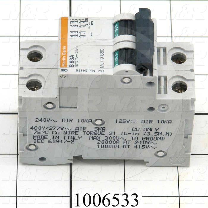 Circuit Breaker, 2 Poles, 63A, 480VAC, B Curve, UL 1077