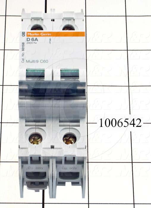 Circuit Breaker, 2 Poles, 6A, 240VAC, D Curve, UL 489 Listed