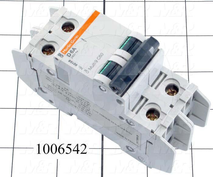 Circuit Breaker, 2 Poles, 6A, 240VAC, D Curve, UL 489 Listed