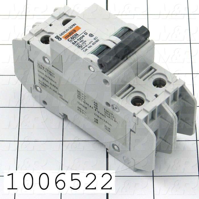 Circuit Breaker, 2 Poles, 8A, 240VAC, D Curve, UL 489 Listed