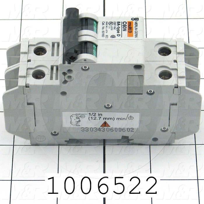 Circuit Breaker, 2 Poles, 8A, 240VAC, D Curve, UL 489 Listed