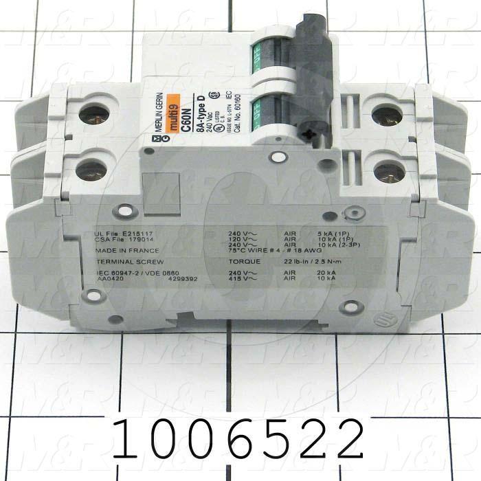 Circuit Breaker, 2 Poles, 8A, 240VAC, D Curve, UL 489 Listed