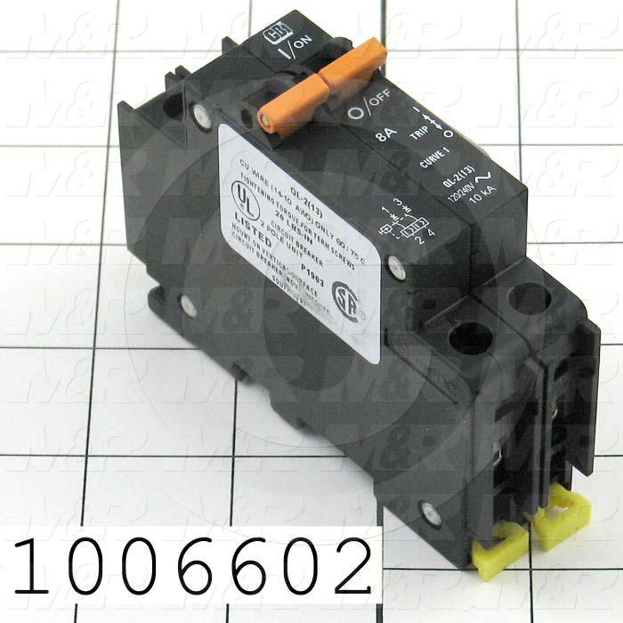 Circuit Breaker, 2 Poles, 8A, 240VAC, D Curve, UL 489 Listed