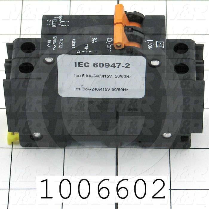 Circuit Breaker, 2 Poles, 8A, 240VAC, D Curve, UL 489 Listed