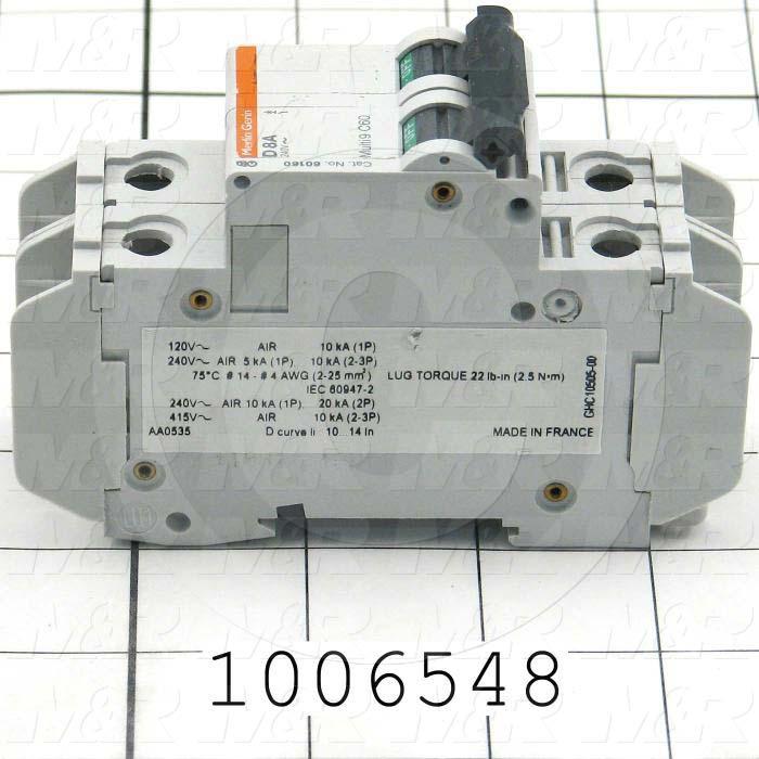 Circuit Breaker, 2 Poles, 8A, 480VAC, D Curve, UL 1077
