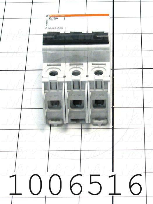 Circuit Breaker, 3 Poles, 10A, 240VAC, D Curve, UL 489 Listed