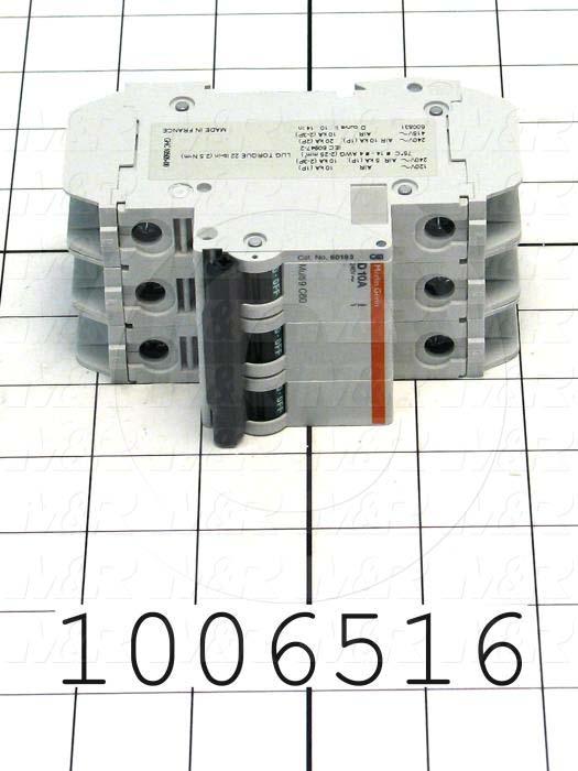 Circuit Breaker, 3 Poles, 10A, 240VAC, D Curve, UL 489 Listed