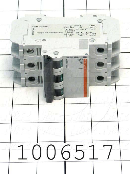 Circuit Breaker, 3 Poles, 13A, 240VAC, D Curve, UL 489 Listed