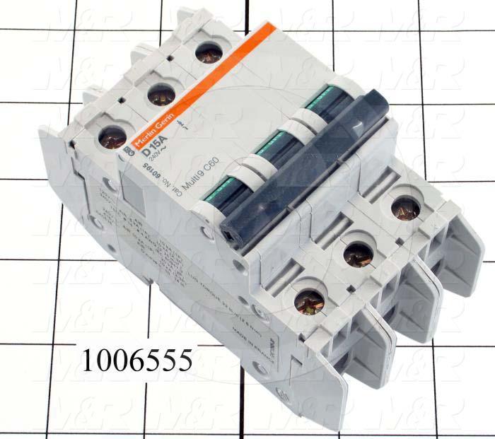 Circuit Breaker, 3 Poles, 15A, 240VAC, D Curve, UL 489 Listed