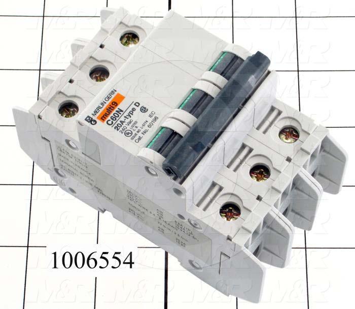 Circuit Breaker, 3 Poles, 20A, 240VAC, D Curve, UL 489 Listed