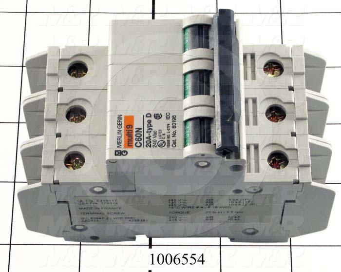 Circuit Breaker, 3 Poles, 20A, 240VAC, D Curve, UL 489 Listed