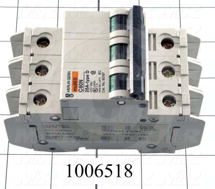 Circuit Breaker, 3 Poles, 25A, 240VAC, D Curve, UL 489 Listed