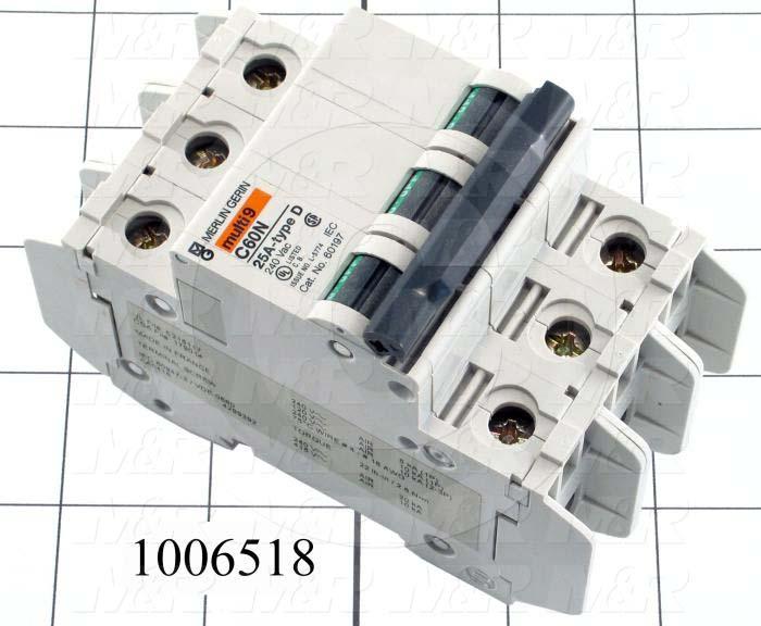 Circuit Breaker, 3 Poles, 25A, 240VAC, D Curve, UL 489 Listed