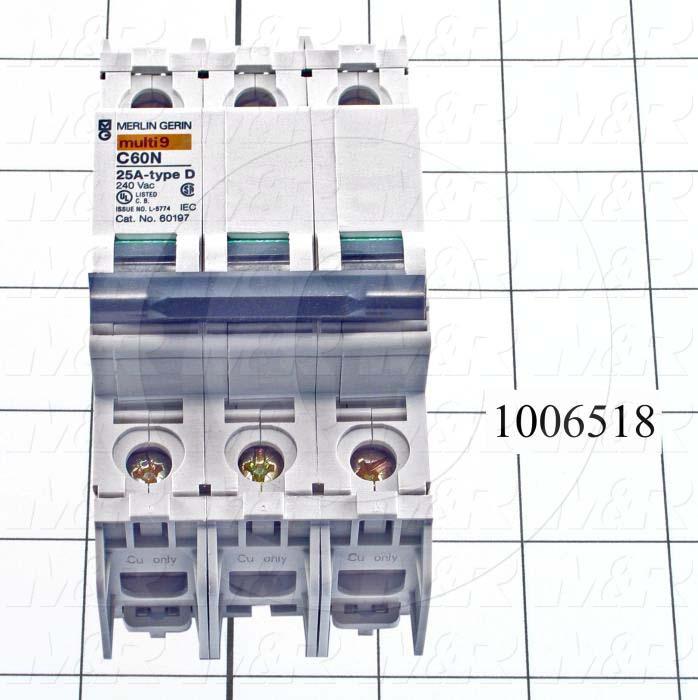 Circuit Breaker, 3 Poles, 25A, 240VAC, D Curve, UL 489 Listed