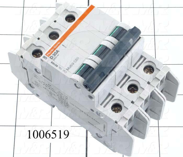 1006519 Circuit Breaker, 3 Poles, 30A, 240VAC, D Curve, UL 489