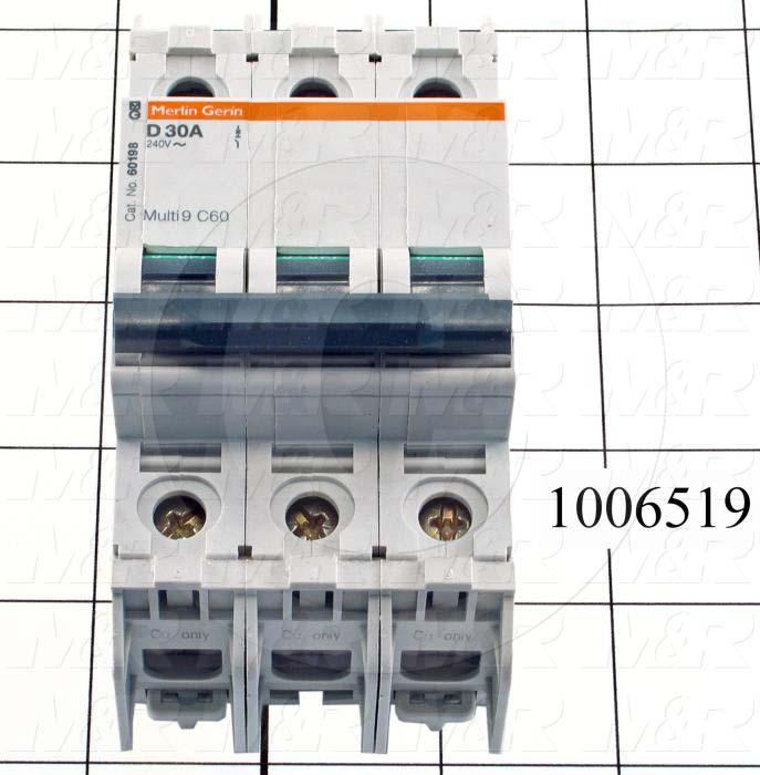 Circuit Breaker, 3 Poles, 30A, 240VAC, D Curve, UL 489 Listed