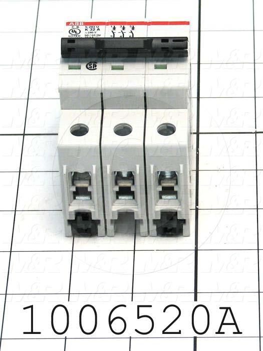 Circuit Breaker, 3 Poles, 32A, 240VAC, K Curve, UL 489 Listed